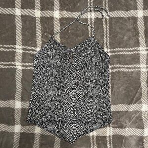 Black & White Snakeskin-Inspired Handkerchief Cami – Edgy & Chic